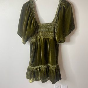 Free People Velvet Boho Ruffled Top Size Small Green